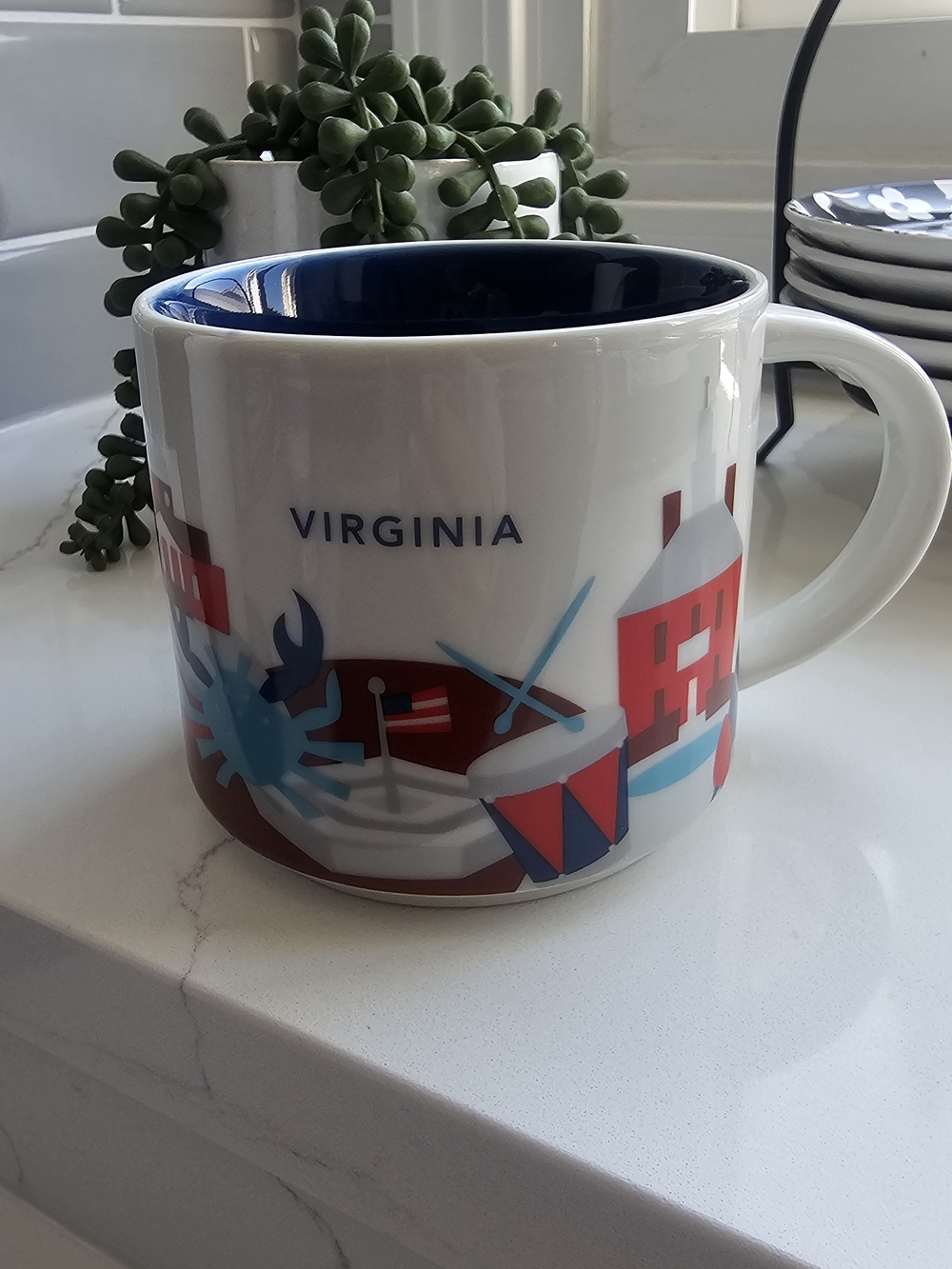Starbucks Virginia State Mug — White Exterior with Blue Interior and Red Accents
